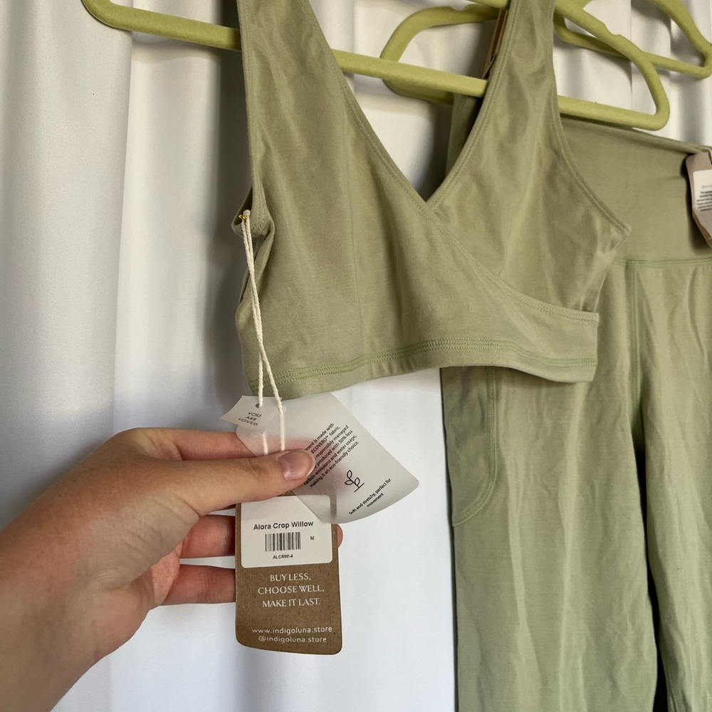 NWT Indigo Luna Yoga Sage Green Crop Top Bralette and Leggings Set